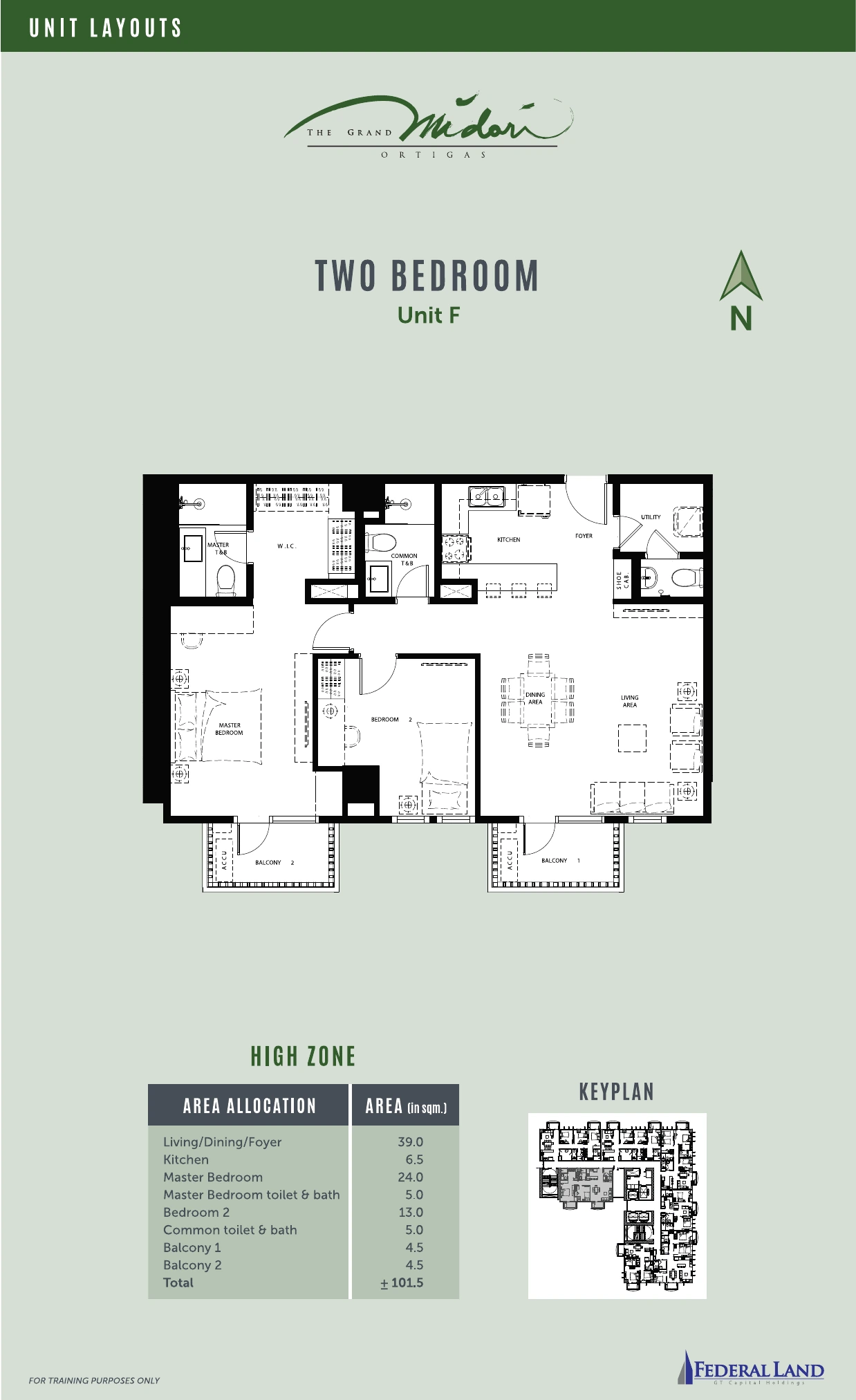 The Grand Midori Ortigas Tower 1 - 2 Bedroom · Unit F