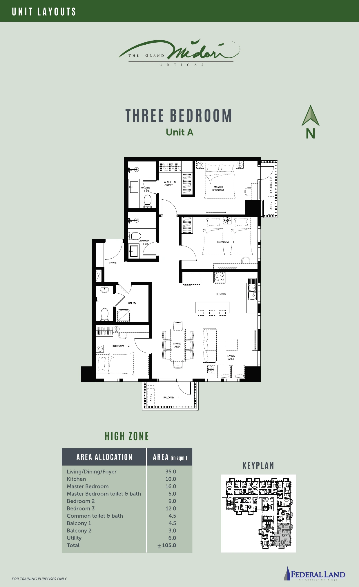 The Grand Midori Ortigas Tower 1 - 3 Bedroom · Unit A