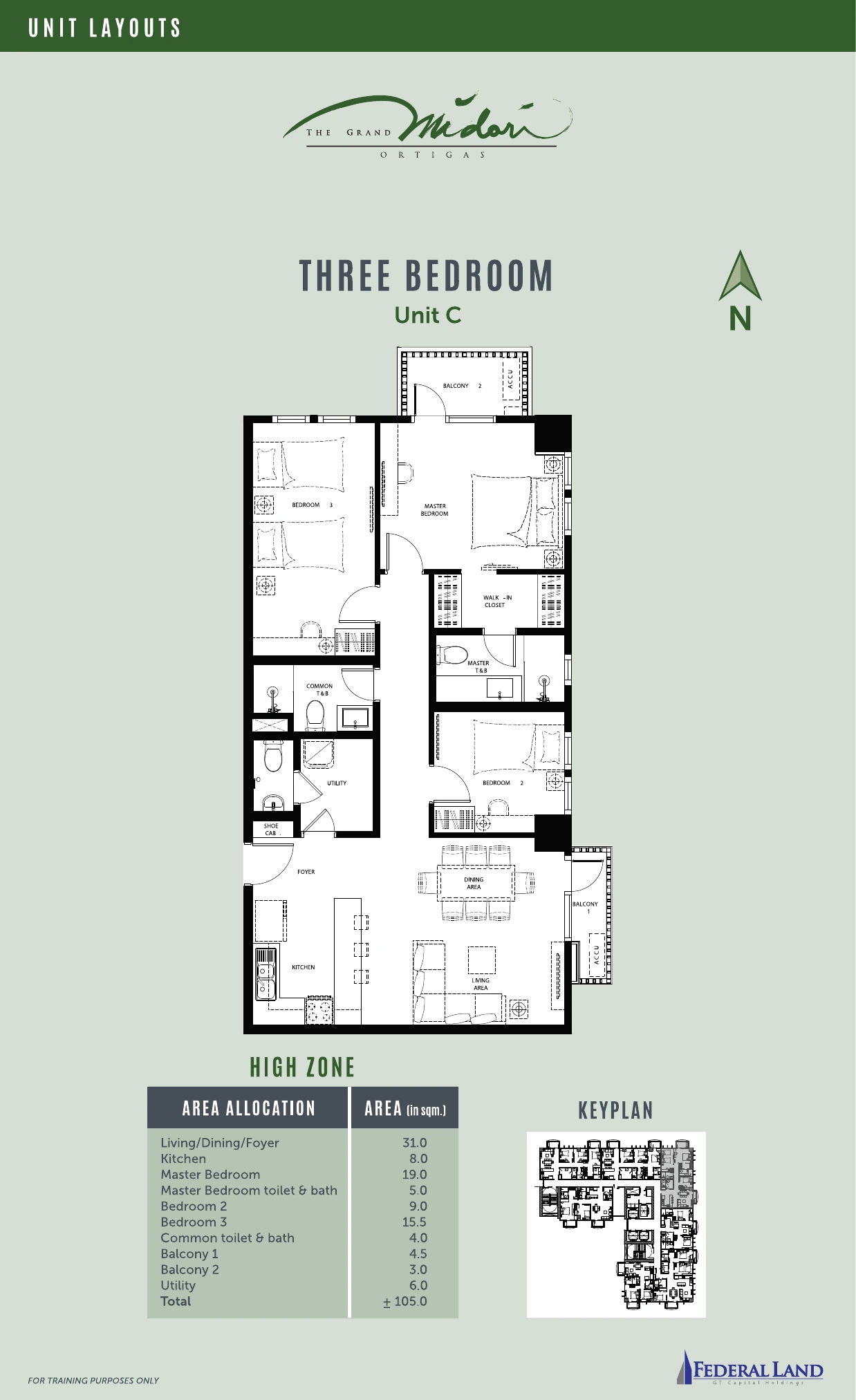 The Grand Midori Ortigas Tower 1 - 3 Bedroom · Unit C
