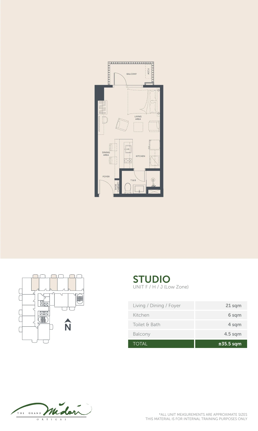 The Grand Midori Ortigas Tower 2 - Studio · Units F, H, J · 35.5 SQM