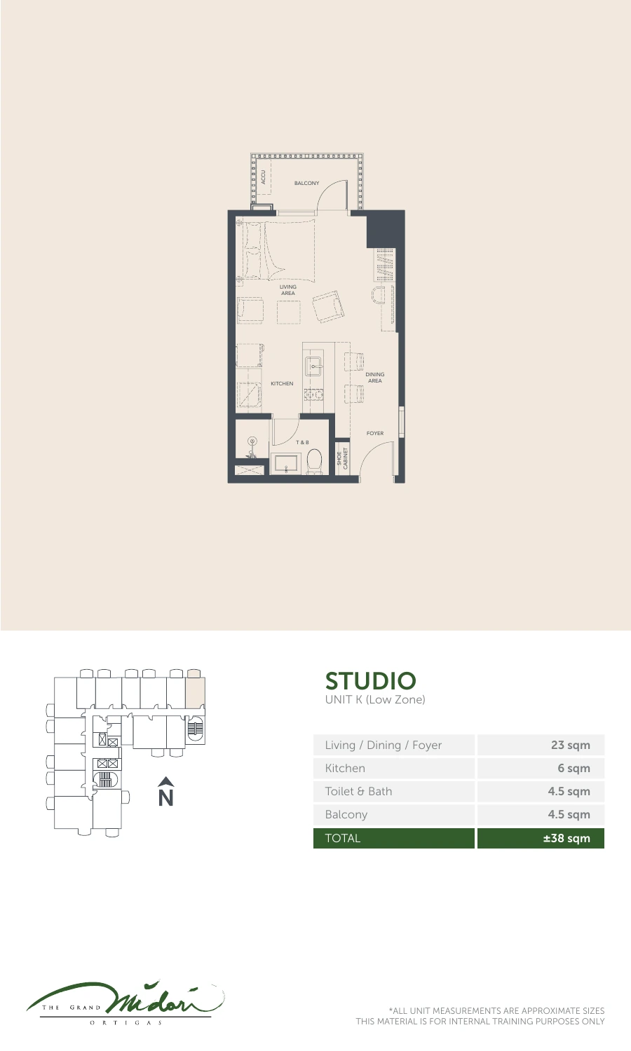 The Grand Midori Ortigas Tower 2 - Studio · Unit K · 38 SQM