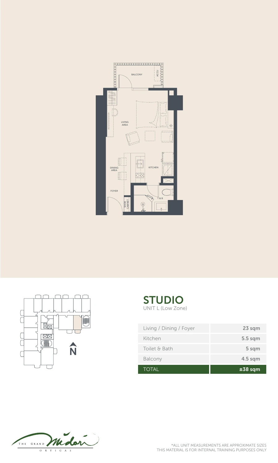 The Grand Midori Ortigas Tower 2 - Studio · Unit L · 38 SQM