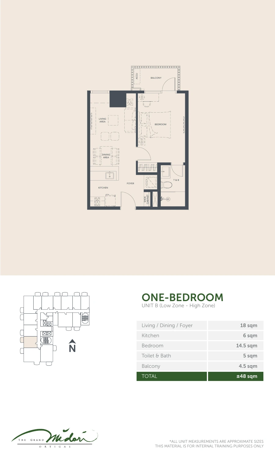 The Grand Midori Ortigas Tower 2 - 1 Bedroom · Unit B · 48 SQM
