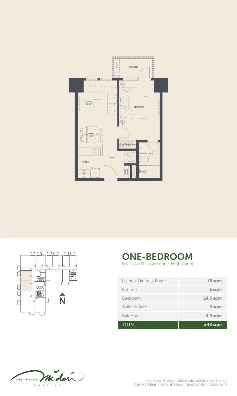 The Grand Midori Ortigas Tower 2 - 1 Bedroom · Units C, D · 48 SQM