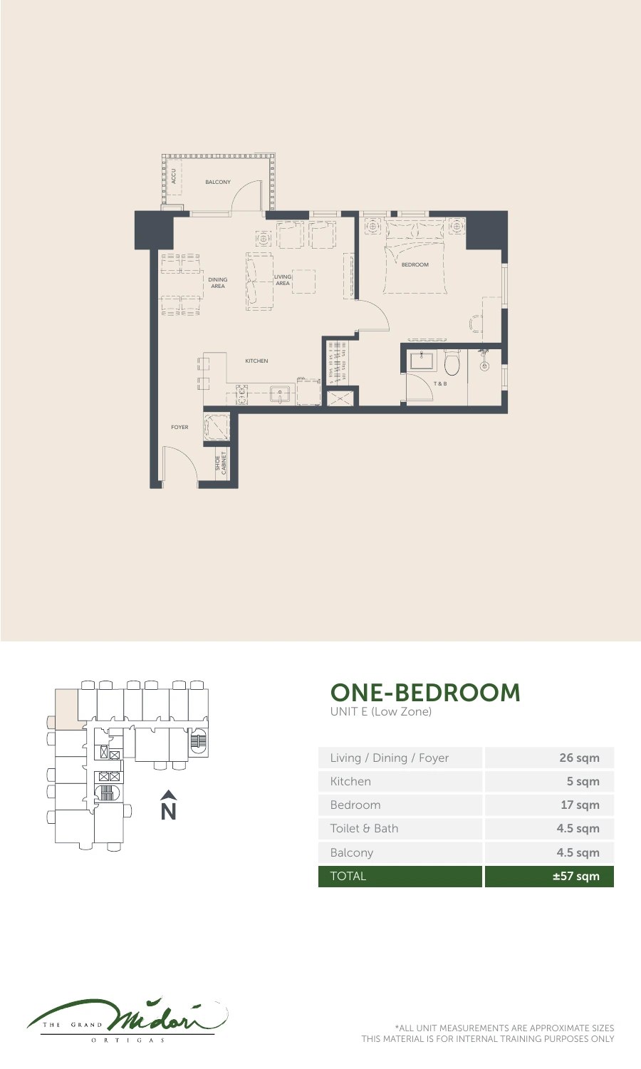 The Grand Midori Ortigas Tower 2 - 1 Bedroom · Unit E Low Zone · 57 SQM