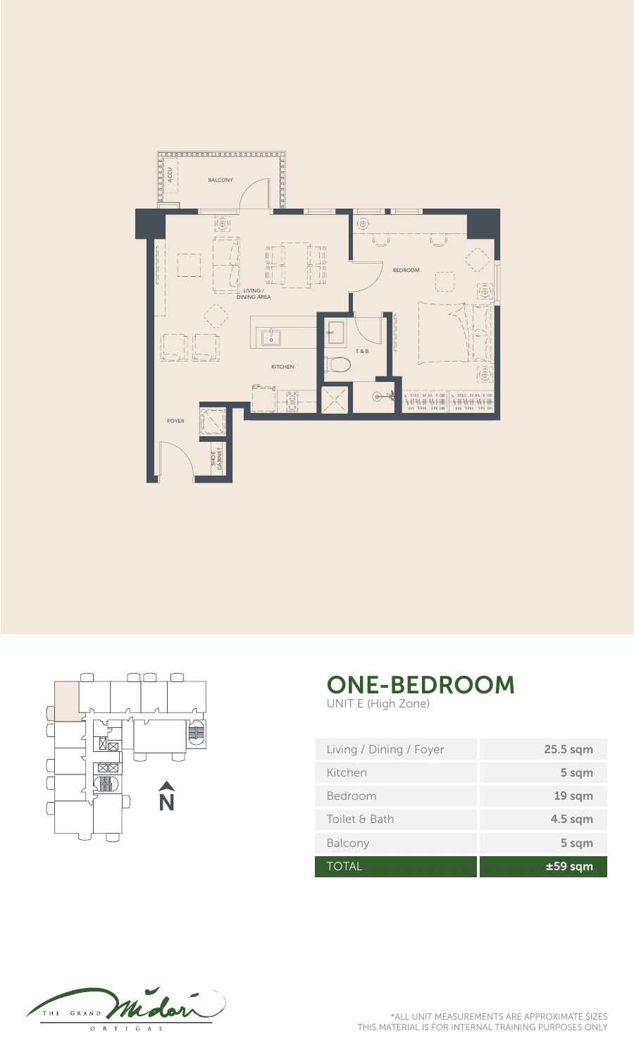 The Grand Midori Ortigas Tower 2 - 1 Bedroom · Unit E High Zone · 59 SQM