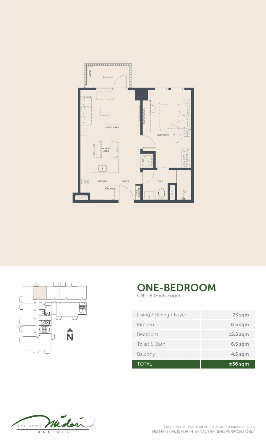The Grand Midori Ortigas Tower 2 - 1 Bedroom · Unit F · 56 SQM