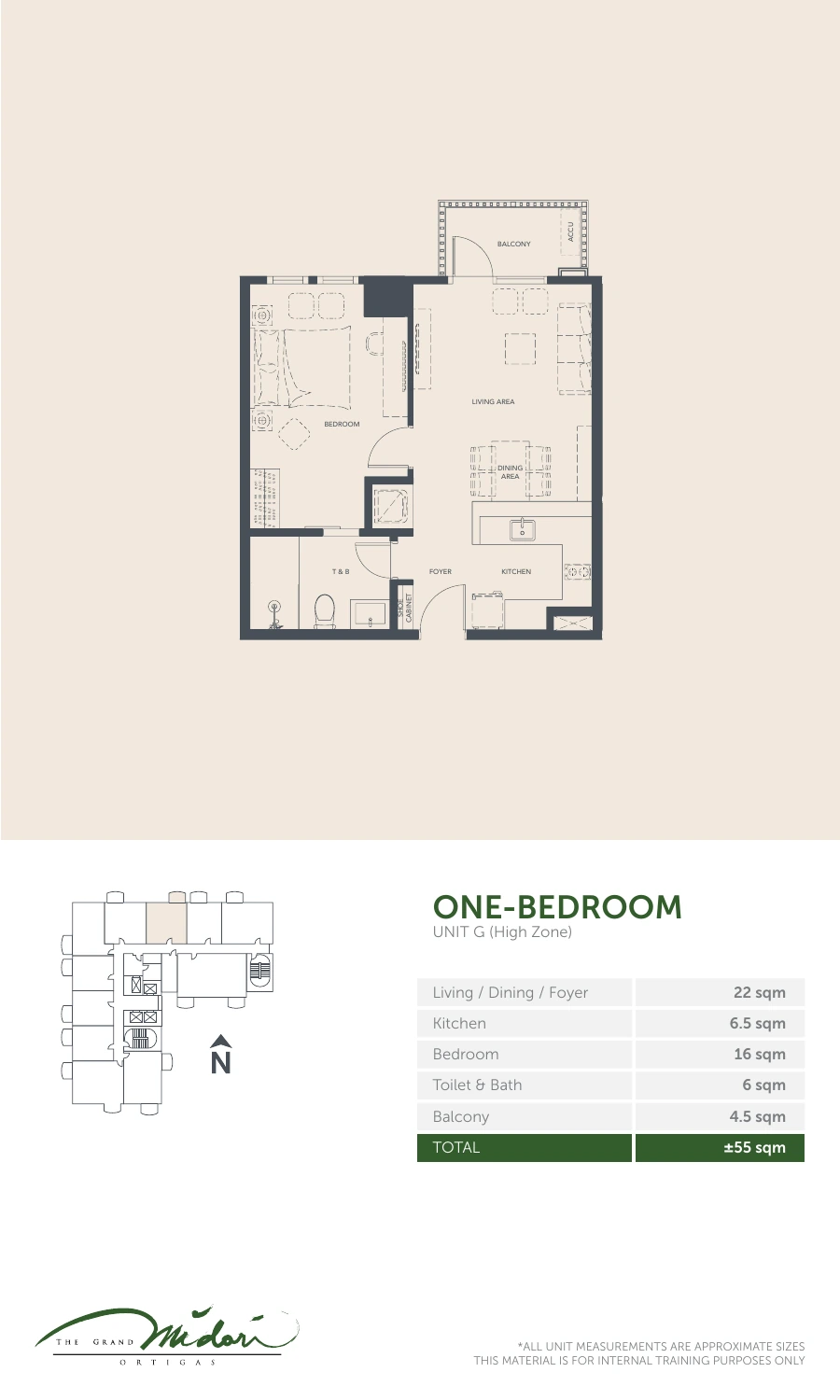 The Grand Midori Ortigas Tower 2 - 1 Bedroom · Unit G · 55 SQM