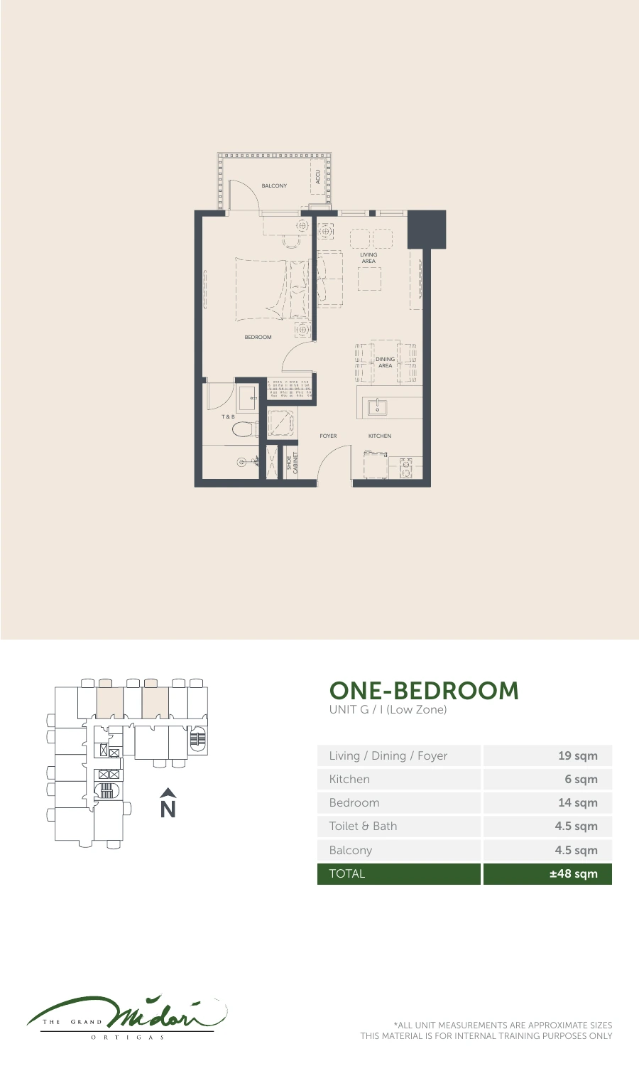 The Grand Midori Ortigas Tower 2 - 1 Bedroom · Units G, I · 48 SQM