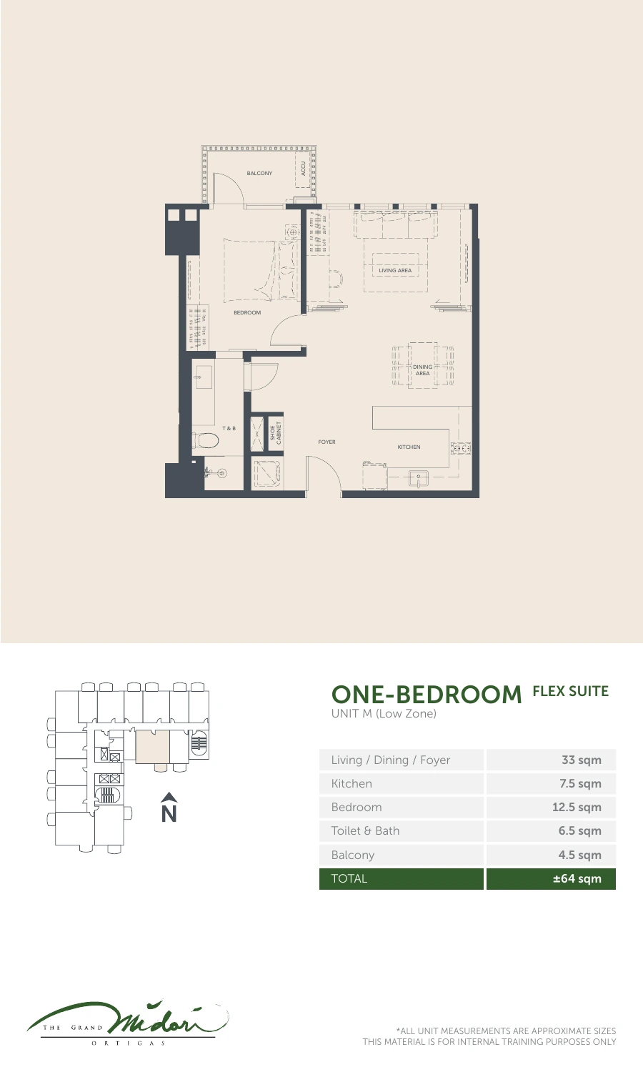 The Grand Midori Ortigas Tower 2 - 1 Bedroom Flex Suite · Unit M · 64 SQM