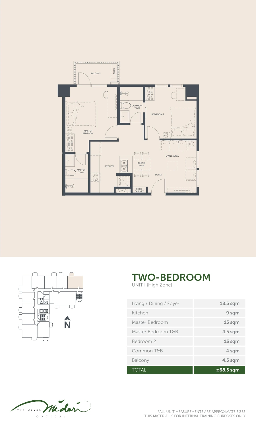 The Grand Midori Ortigas Tower 2 - 2 Bedroom · Unit I · 68.5 SQM