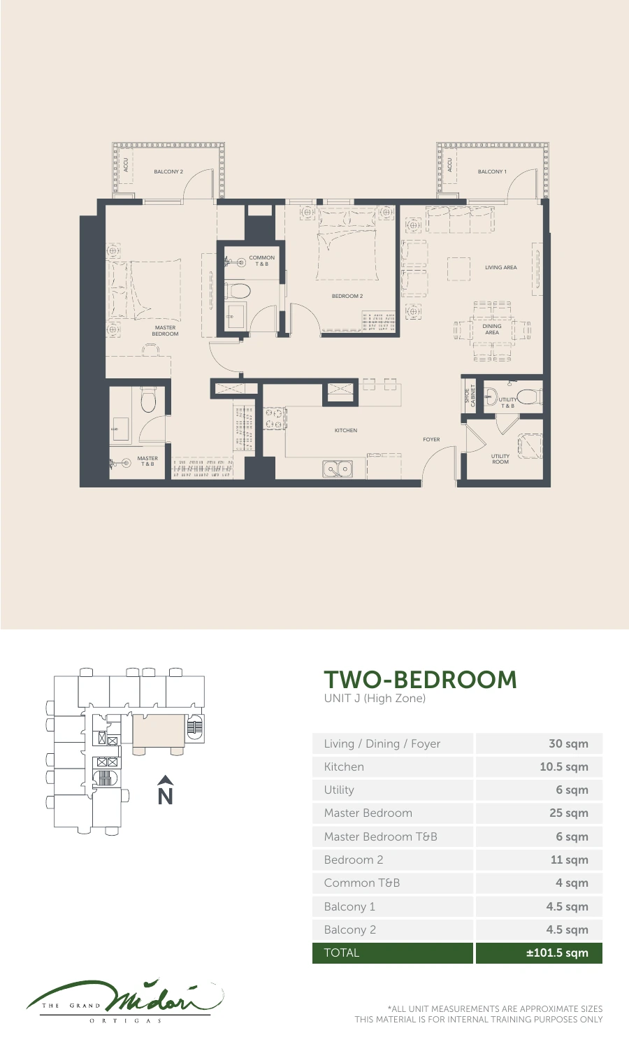 The Grand Midori Ortigas Tower 2 - 2 Bedroom · Unit J · 101.5 SQM