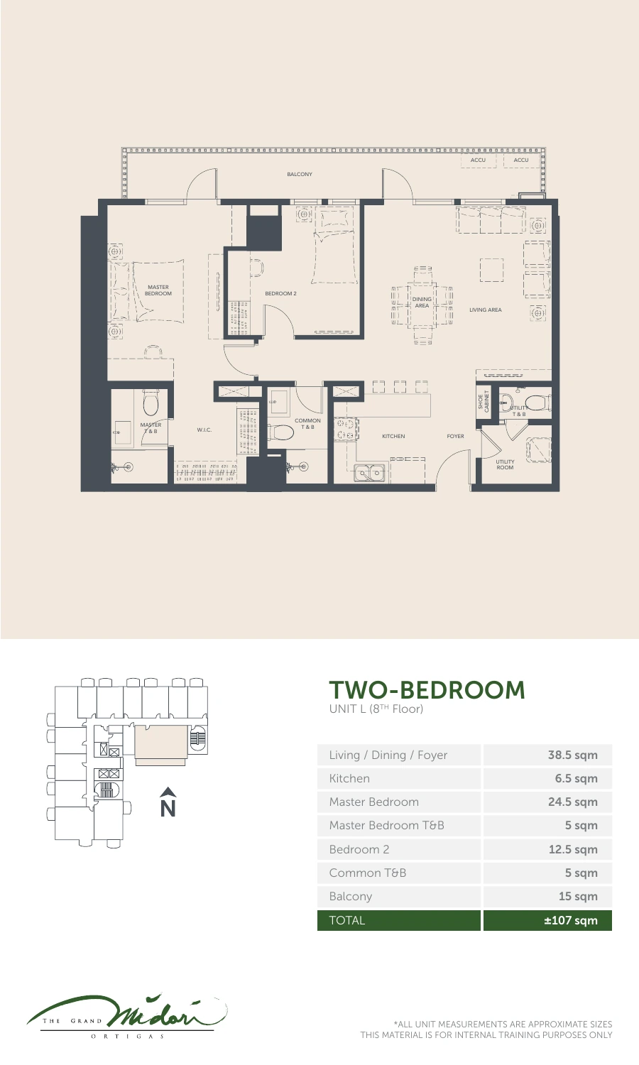 The Grand Midori Ortigas Tower 2 - 2 Bedroom · Unit L · 107 SQM