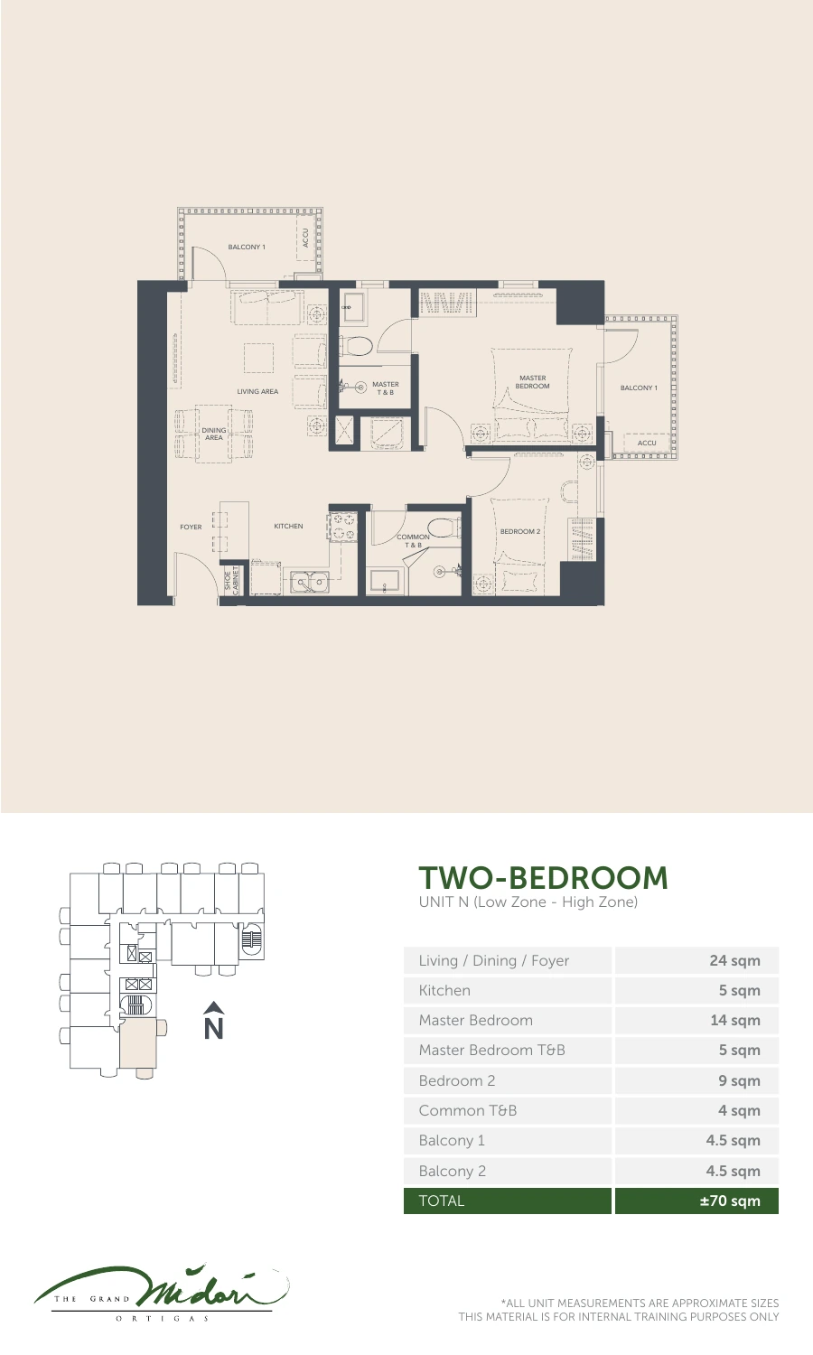 The Grand Midori Ortigas Tower 2 - 2 Bedroom · Unit N · 70 SQM