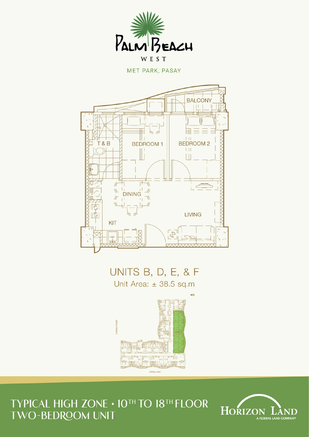 2 Bedroom High Zone Units B D E F 38.5 SQM
