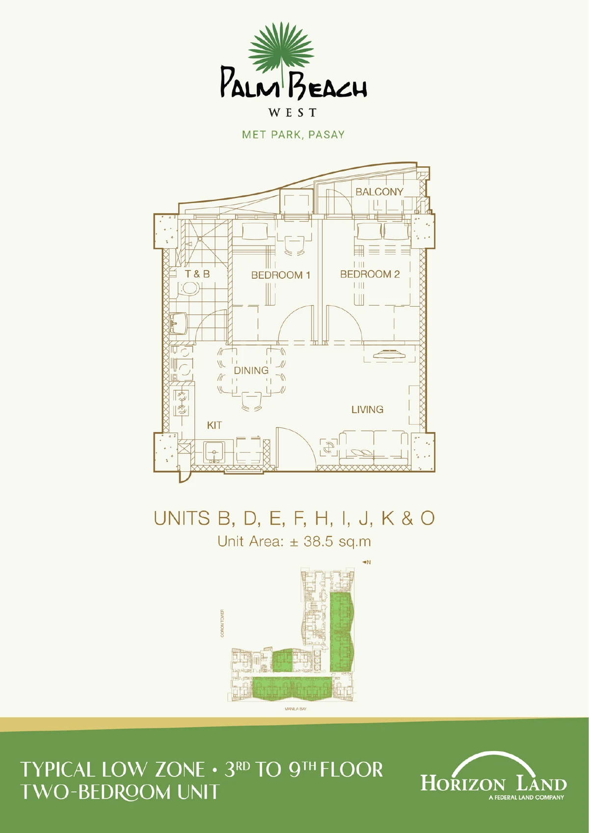 2 Bedroom Low Zone Units B D E F H I J K O 38.5 SQM